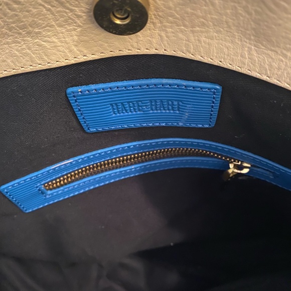 Large HARE AND HART BLUE AND CREAM BUCKET BAG - Picture 2 of 6